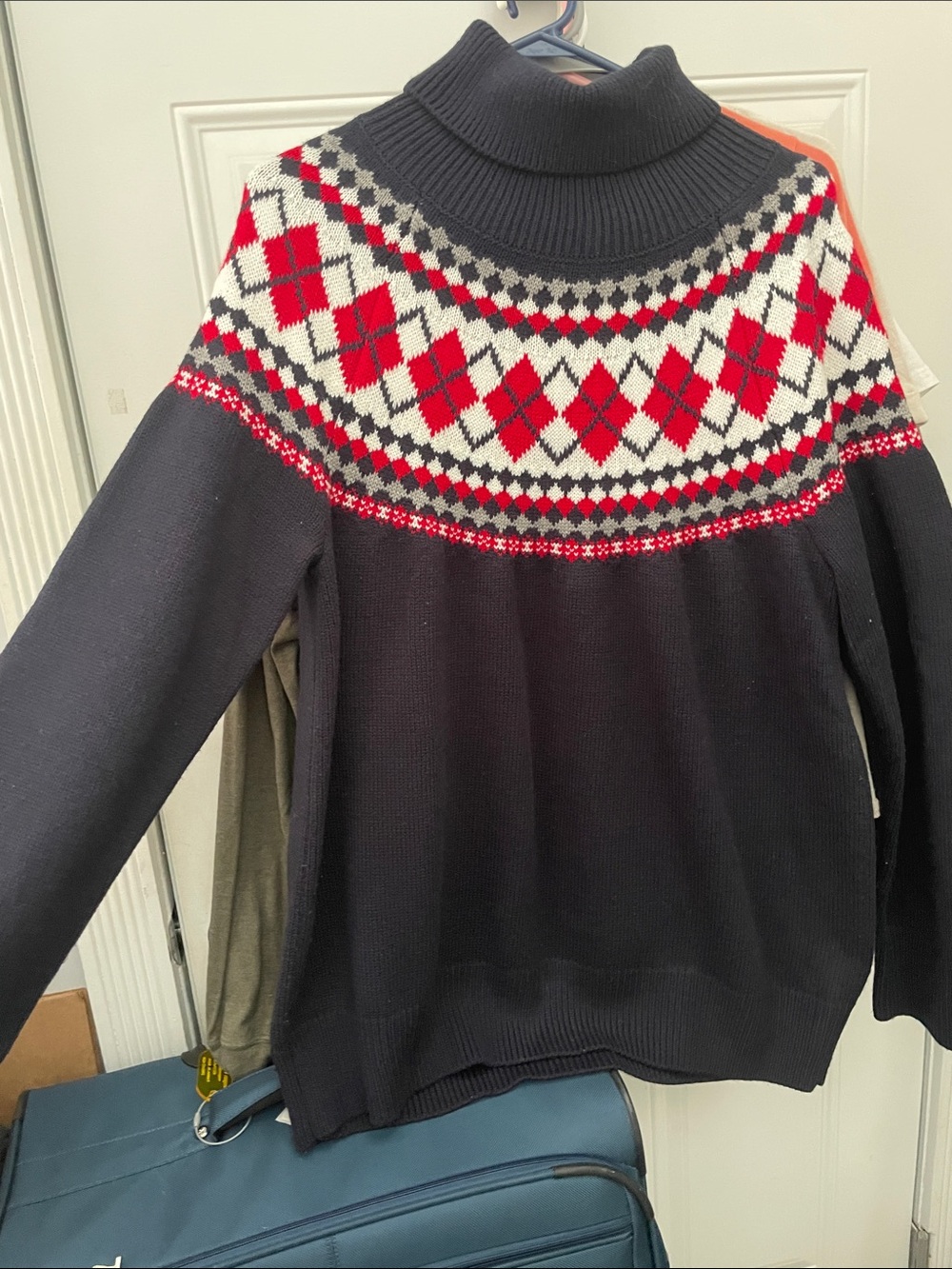 Tommy Hilfiger Navy Knit turtleneck Sweater with Red & White Accent